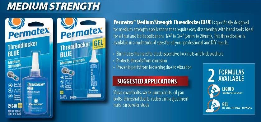 Permatex 24200 Medium Strength Threadlocker Blue, 6 ml