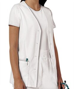 cherokee women scrubs vest button front 1602, l, white