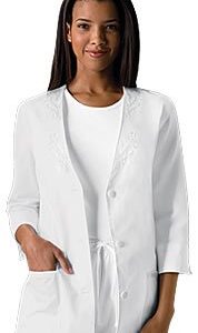 Cherokee Women's 3/4 Sleeve Embroidered Jacket, White, Medium