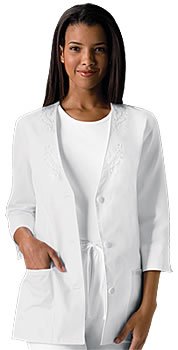 Cherokee Women's 3/4 Sleeve Embroidered Jacket, White, Medium