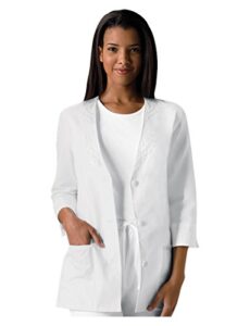 cherokee women’s 3/4 sleeve embroidered jacket, white, medium