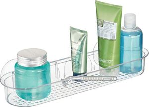 idesign plastic bathroom suction holder, shower organizer shelf basket for sponges, scrubbers, soap, shampoo, conditioner, 15″ x 4.5″ x 2″ – clear