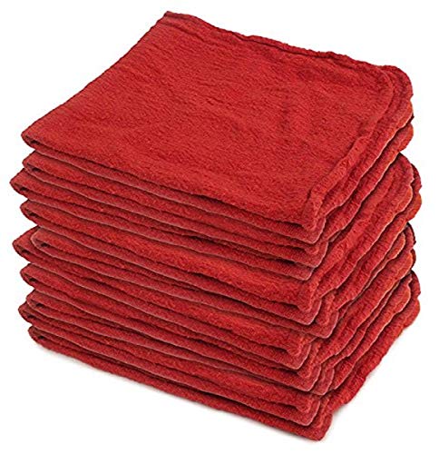 Buffalo Industries (62017) 100% Cotton 14" x 14" Fully Hemmed Red Shop Towels, Pack of 50 - Grease and Oil Rag for Automotive, Garage and Home - Washed, Dyed and Dried for Quality - Machine Washable