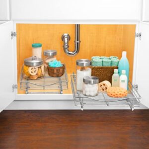 LYNK PROFESSIONAL® Pull Out Cabinet Organizer - Slide Out Pantry Shelves - Sliding Storage for Inside Kitchen Cabinet or Under Sink - Roll Out Drawer for Pots, Pans - 14" Wide x 21" Deep - Chrome