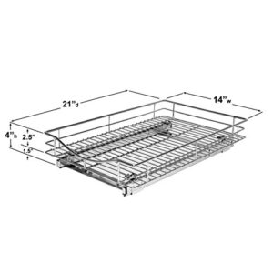 LYNK PROFESSIONAL® Pull Out Cabinet Organizer - Slide Out Pantry Shelves - Sliding Storage for Inside Kitchen Cabinet or Under Sink - Roll Out Drawer for Pots, Pans - 14" Wide x 21" Deep - Chrome