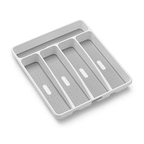 madesmart Classic Small Silverware Tray - White | CLASSIC COLLECTION | 5-Compartments | Icons help sort Flatware, Utensils and Cutlery | Soft-grip Lining and Non-slip Feet | BPA-Free