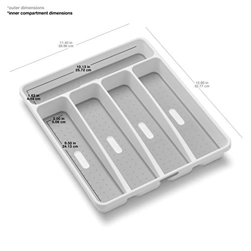 madesmart Classic Small Silverware Tray - White | CLASSIC COLLECTION | 5-Compartments | Icons help sort Flatware, Utensils and Cutlery | Soft-grip Lining and Non-slip Feet | BPA-Free