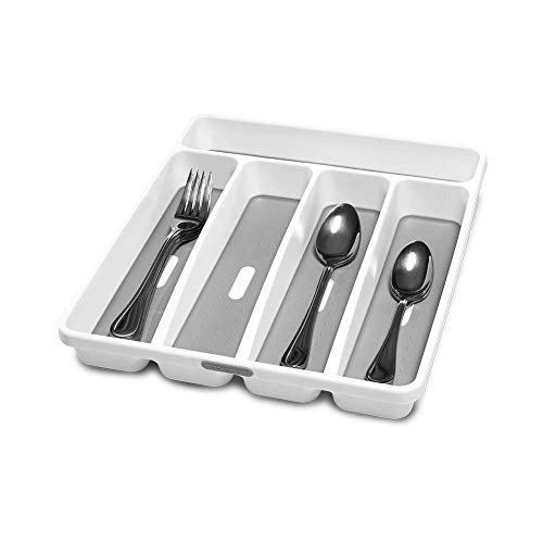 madesmart Classic Small Silverware Tray - White | CLASSIC COLLECTION | 5-Compartments | Icons help sort Flatware, Utensils and Cutlery | Soft-grip Lining and Non-slip Feet | BPA-Free