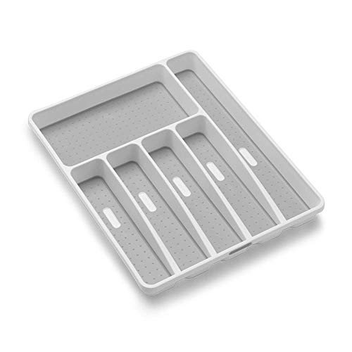 madesmart Large Silverware Tray - White |CLASSIC COLLECTION | 6-Compartments| Kitchen Drawer Organizer | Soft-Grip Lining and Non-Slip Rubber Feet | BPA-Free