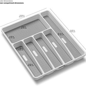 madesmart Large Silverware Tray - White |CLASSIC COLLECTION | 6-Compartments| Kitchen Drawer Organizer | Soft-Grip Lining and Non-Slip Rubber Feet | BPA-Free