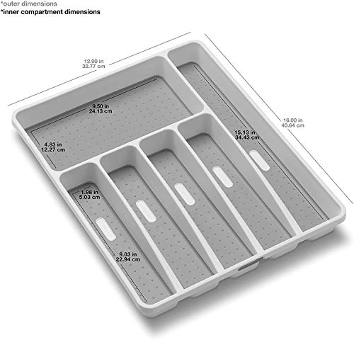 madesmart Large Silverware Tray - White |CLASSIC COLLECTION | 6-Compartments| Kitchen Drawer Organizer | Soft-Grip Lining and Non-Slip Rubber Feet | BPA-Free