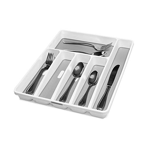 madesmart Large Silverware Tray - White |CLASSIC COLLECTION | 6-Compartments| Kitchen Drawer Organizer | Soft-Grip Lining and Non-Slip Rubber Feet | BPA-Free