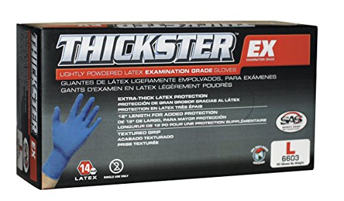 SAS Safety 6604 Thickster X-Large Textured Exam Grade Latex Gloves, Blue