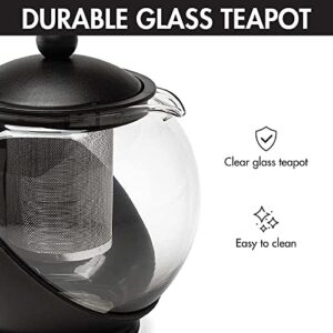 Primula Half Moon Teapot with Removable Infuser, Glass Tea Maker, Stainless Steel Filter, Dishwasher Safe, 40-Ounce, Black