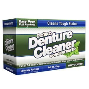protech denture cleaner (180 days) denture cleanser for retainers, mouthguards, and dentures, nicotine and coffee stains cleaner, powder, 6-month supply