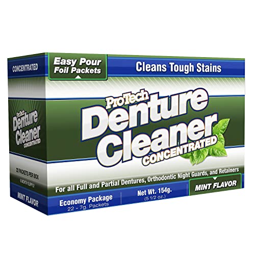 Protech Denture Cleaner (180 Days) Denture Cleanser for Retainers, Mouthguards, and Dentures, Nicotine and Coffee Stains Cleaner, Powder, 6-Month Supply