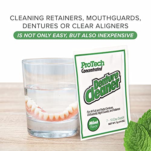 Protech Denture Cleaner (180 Days) Denture Cleanser for Retainers, Mouthguards, and Dentures, Nicotine and Coffee Stains Cleaner, Powder, 6-Month Supply