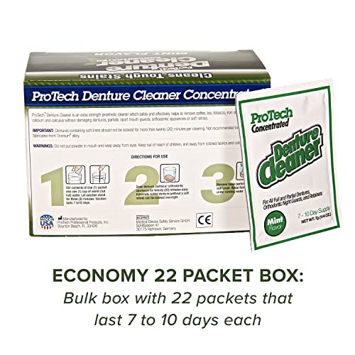 Protech Denture Cleaner (180 Days) Denture Cleanser for Retainers, Mouthguards, and Dentures, Nicotine and Coffee Stains Cleaner, Powder, 6-Month Supply