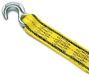 progrip 141015 light duty tow and recovery strap with flat webbing and hooks: yellow, 15′ x 2″