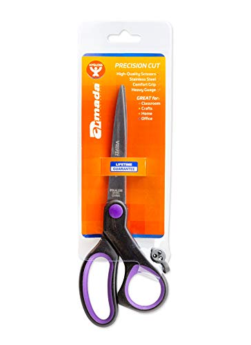 Hygloss-Armada Art Velvet Touch Scissors - Great for Arts and Crafts - Pointed Tip Blades - Reusable Vinyl Bag for Safe Storage - 8 Inches - Black and Purple - 1 Pair