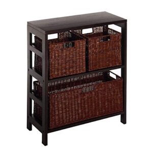 winsome wood leo wood 3 tier shelf with 3 rattan baskets – 1 large; 2 small in espresso finish