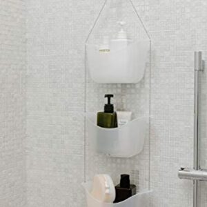 Umbra 022360-670 Bask, White Hanging Shower Caddy, Bathroom Storage and Organizer for Shampoo, Conditioner, Bath Supplies and Accessories, 11-1/4" x 5-1/4" x 36-1/2" h