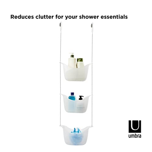 Umbra 022360-670 Bask, White Hanging Shower Caddy, Bathroom Storage and Organizer for Shampoo, Conditioner, Bath Supplies and Accessories, 11-1/4" x 5-1/4" x 36-1/2" h