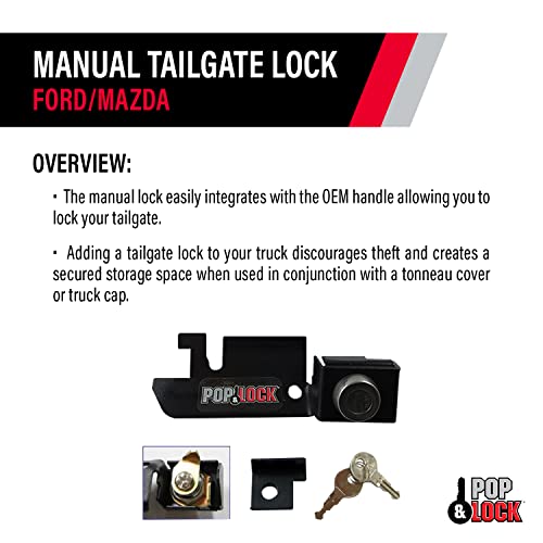 Pop & Lock – Manual Tailgate Lock for Ford F150, Fits 1987 to 1996 - Works Only with Factory Plastic Handle (Black, PL2310)