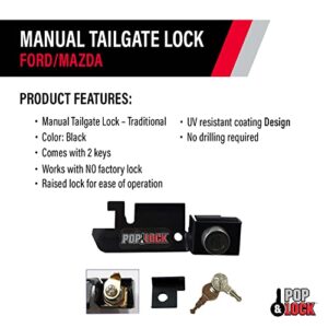 Pop & Lock – Manual Tailgate Lock for Ford F150, Fits 1987 to 1996 - Works Only with Factory Plastic Handle (Black, PL2310)