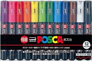 uni-posca paint marker pen – extra fine point – set of 12 (pc-1m12c)