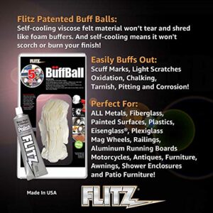 Flitz PB 101-50 Buff Ball Car Buffer Drill Attachment with Self-Cooling Design That Never Scorches or Burns + No Exposed Hardware to Prevent Scratches, Buff and Polish Any Surface, Machine Washable, 5 Inch,Orange