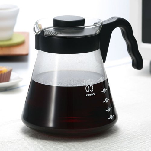 Hario V60 Glass Coffee Server Pour Over Carafe Microwave Safe 1000mL, Black