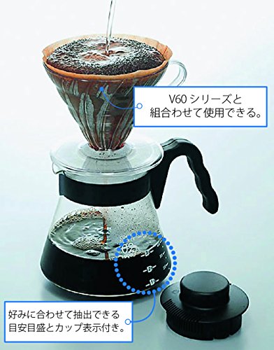 Hario V60 Glass Coffee Server Pour Over Carafe Microwave Safe 1000mL, Black