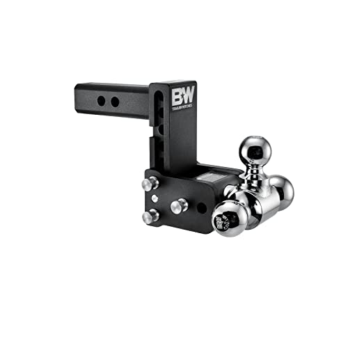 B&W Trailer Hitches Tow & Stow Adjustable Trailer Hitch Ball Mount - Fits 2" Receiver, Tri-Ball (1-7/8" x 2" x 2-5/16"), 5" Drop, 10,000 GTW - TS10048B