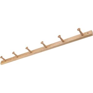 idesign 91528 wood wall mount 6-peg coat rack for coats, leashes, hats, robes, towels, jackets, purses, bedroom, closet, entryway, mudroom, kitchen, office, 32.3″ x 2.8″ x 1.5″, natural wood