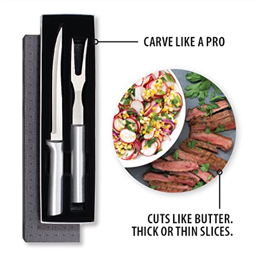 Rada Cutlery Knife 2-Piece Carving Set with Stainless Steel Blades with Brushed Aluminum, 11 Inches, Silver Handle