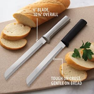 Rada Cutlery Bread Knife Stainless Steel Serrated Blade with Aluminum, 6 Inches, Silver Handle