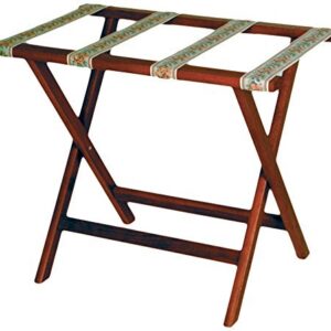 Wooden Mallet Deluxe Straight Leg Luggage Rack,Tapestry Straps, 20" H x 23.75" W x 15.5" D, Mahogany