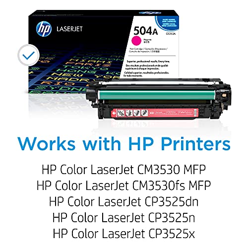 Original HP 504A Magenta Toner Cartridge | Works with HP Color LaserJet CM3530, CP3525 Series | CE253A