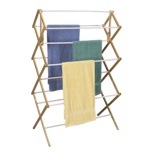 Household Essentials Folding Clothes Drying Rack, Wood Frame with Vinyl Dowels