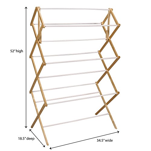 Household Essentials Folding Clothes Drying Rack, Wood Frame with Vinyl Dowels