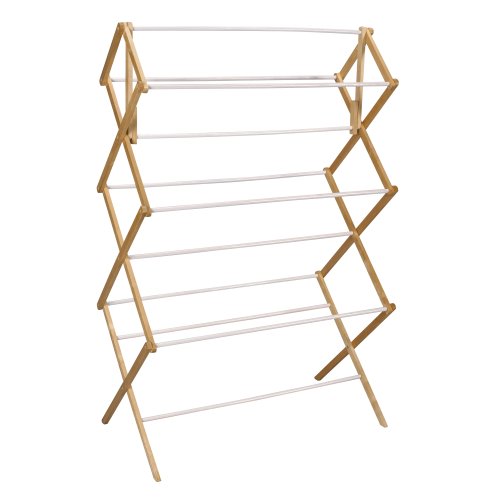 Household Essentials Folding Clothes Drying Rack, Wood Frame with Vinyl Dowels