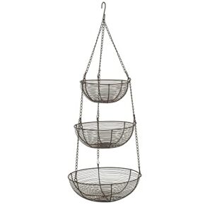 rsvp international hanging storage collection 3-tier baskets, bronze woven wire
