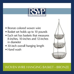 RSVP International Hanging Storage Collection 3-Tier Baskets, Bronze Woven Wire