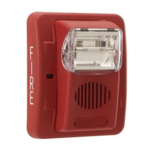 gentex gec3-12wr fire evacuation strobe & horn, 12vdc selectable candela low profile – red faceplate (904-1235-002)