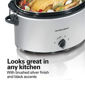 Hamilton Beach 7-Quart Portable Slow Cooker Serves 8+, Dishwasher Safe Crock, Lid Latch Strap for Travel, Brushed Silver