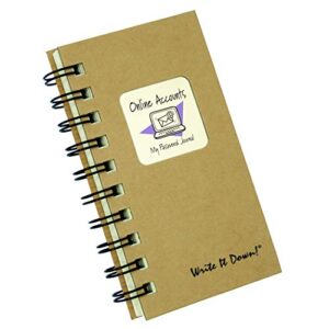 Journals Unlimited "Write it Down!" Series Guided Journal, Online Accounts, My Password Journal, with a Kraft Hard Cover, Made of Recycled Materials, 3.5”x8.5”