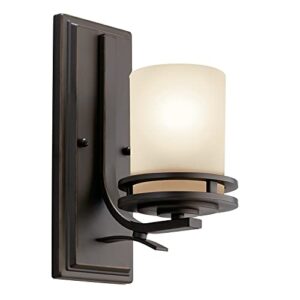 kichler hendrik 12″ 1 light wall sconce with light umber etched glass olde bronze®