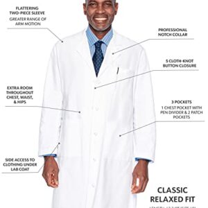 Landau Relaxed Fit 3-Pkt 5-Knot Cloth Button Full-Length Lab Coat for Men 3138, White, 42