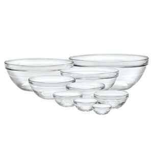 duralex made in france lys stackable 9-piece bowl set,clear
